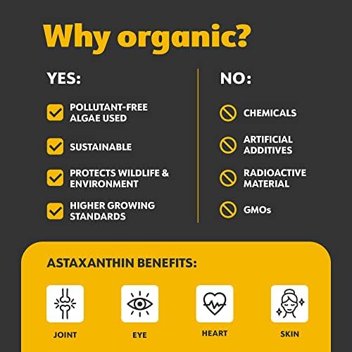 Natural Organic Astaxanthin 8 mg  60-Day Supply  Antioxidant  Eye, Joint, Skin, Immunity  from Microalgae  Non-GMO, Vegan, Sustainable