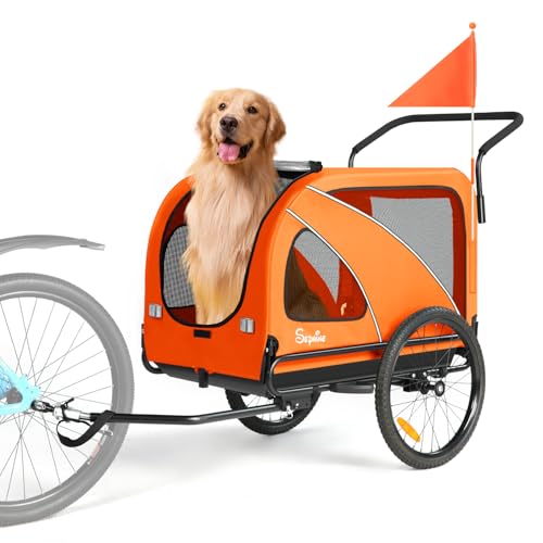 Sepnine Dog Bike Trailer, Supports up to 88 lbs, 2-in-1 Pet Stroller Cart Bicycle Carrier, Easy Folding Cart Frame with Quick Release Wheels, Universal Bicycle Coupler, Non-Slip Floor, Internal Leash