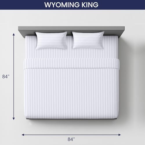 Image of SGI bedding 84 inch W x 84 inch L 4Pc Emperor /Wyoming King Sheet Set 100% Egyptian Cotton - 600 Thread Count, Fits 15 inch Deep Pocket - Soft Breathable Oversized Sheets, for Extra Large Beds - White Stripe