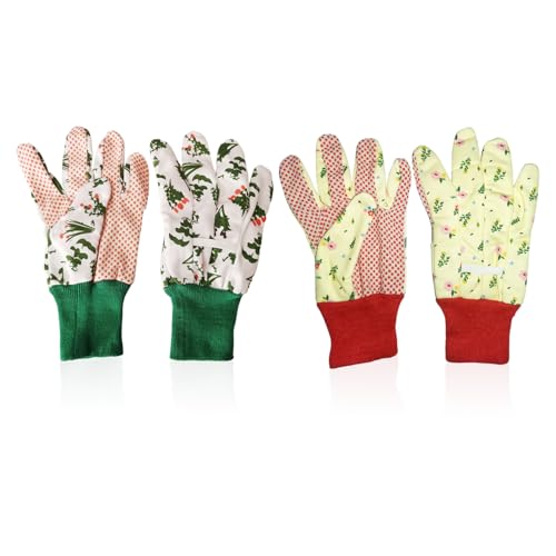 IDNVFY 2 Paar Gartenhandschuhe, Gartenhandschuhe, Gartenhandschuhe, Gartenhandschuhe, Gartenjätenhandschuhe, Zubehör Für Gartengeräte (Grün, Rot, Gelb).