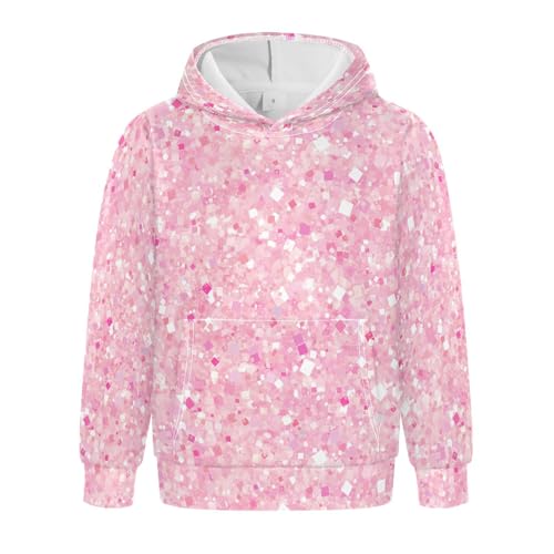 KLL Rose Pink Glitter Boys And Girls Sweatshirts Sweater Crewneck Hooded Pullover Hoodies Kangaroo Pocket