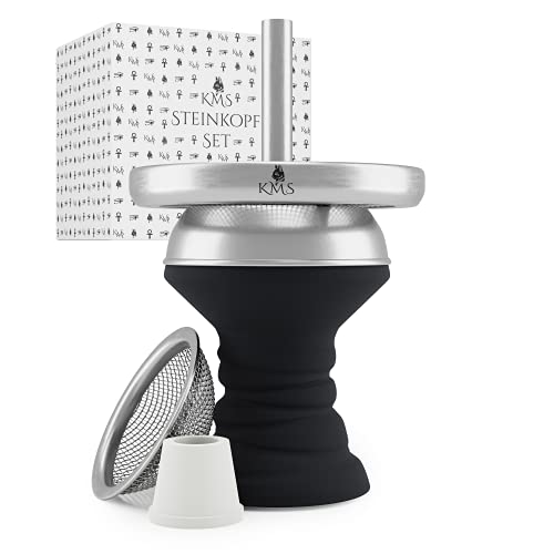 KMS Shisha Kopf Set – Steinkopf Shisha mit Zubehör – Kaminaufsatz Shisha und Sieb – Premium Shisha Zubehör mit besserer…