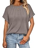 AUTOMET Women's Business Casual Tops Summer Oversized Tshirts Trendy Fashion Loose Fit Cute 2024 Short Sleeve Ladies Dressy T Shirts Blouses Heather Taupe, Medium