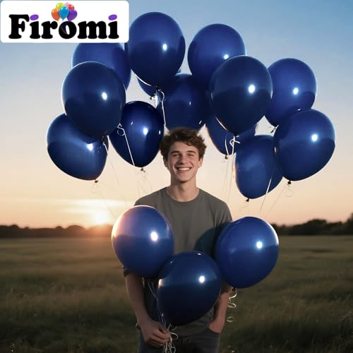 Image of Firomi Dark Navy Blue Balloons 12-inch 100 Pack (with 3 Ribbons) | Big Round Helium Thicken Latex Balloon for Wedding Birthday Graduation Party Backdrop Decorations