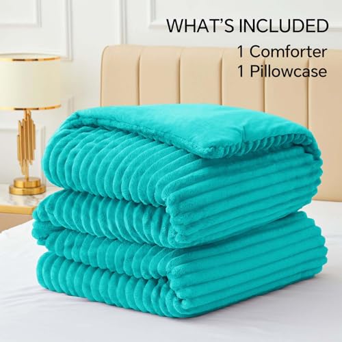 BEDELITE Fleece Twin Comforter Set -Super Soft & Warm Fluffy Teal Bedding, Luxury Fuzzy Heavy Bed Set for Winter with 1 Pillow case