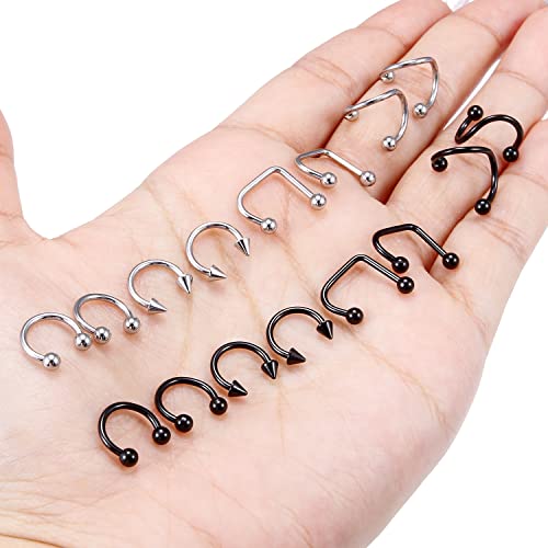 Hoeudjo 16g Lip Rings Stainless Steel Snake Bite Piercing Jewelry Labret Jewelry Medusa Piercing Jewelry Spiral Barbell Helix Tragus Earrings Hoop Horseshoe Septum Ring Cartilage Piercings3