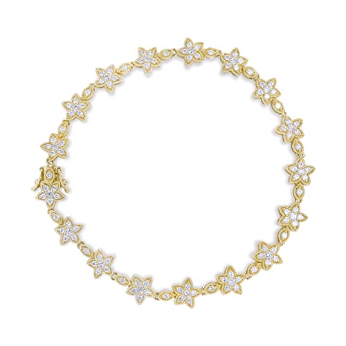 Haus of Brilliance 14K Yellow Gold 1 1/5 Cttw Round Diamond Floral Star-Shaped Link Bracelet (H-I Color, SI1-SI2 Clarity) -Size 7"