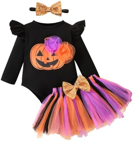 Costume Halloween Bébé Fille Citrouille - Ensemble Tutu 2 Pièces, Cadeau Mignon 0-18 Mois