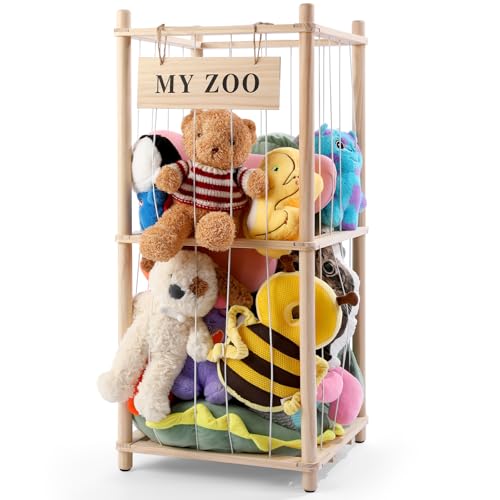 GLDZI Stuffed Animal Storage Zoo, Wooden Stuffed Animal Organizer with...