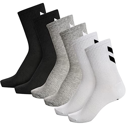 hummel Mixte Hmlchevron Lot de 6 Chaussettes Chaussette, WHITE/BLACK/GREY, 41-45 EU