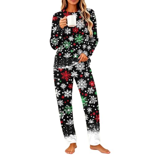 YNCSZEC Christmas Pajamas Women Long Sleeve Printed Pjs Set 2 Piece Pullover Sleepwear Soft Cute Lounge Outfits Multicolor christmas family pajamas S - image 2