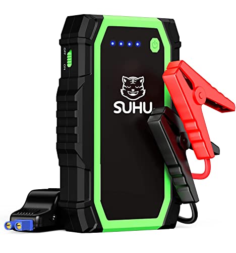 Car Battery Jump Starter Portable, SUHU 800A Peak 12000mAh Safe Lithium Car Battery Starter, 12V Car Auto Battery Booster (Up to 5L Gas/4L Diesel Engine) with Jumper Cables, 2*USB Port &LED Flashlight