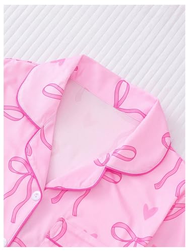 Image of SHENHE Women's 2 Piece Pajama Set Bow Graphic Button Down Short Sleeve Lapel Shirt Pj Short Set