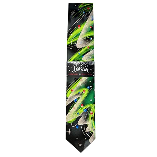 Jerry Garcia Men's Merry Christmas Collection Tinsel Christmas Tree Stars Night Abstract Artwork Black Regular Neck Tie #TOP2