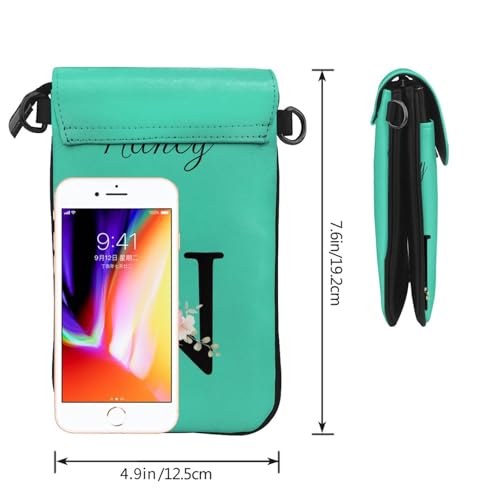 Custom Name Small Crossbody Cell Phone Bag for Women Personalized PU Leather Mini Shoulder Bag Wallet Cellphone Purse with Credit Card Slots and Adjustable Strap (N)3