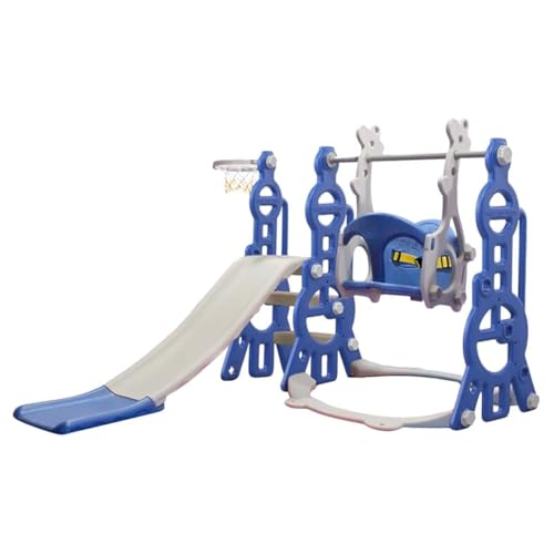 Buddiez 3-in-1 Play n Go Slide for Kids 2-6 Indoor/Outdppe Toddler Playground Set with Swing and Basketball Hoop Blue Baby Outdoor Toys Kids Play Area Toddler Slide and Climb Set - Blue