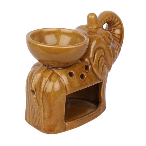 Image of Pure Source India Ceramic Elephant Shape Aroma Oil Burner - Decorative Tealight Diffuser for Home Fragrance, Essential Oils & Aromatherapy (Brown)