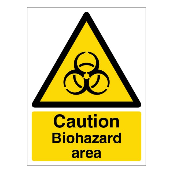 V Safety Caution Biohazard Area - Portrait 300 x 400 mm - Self Adhesive Vinyl Safety Sign