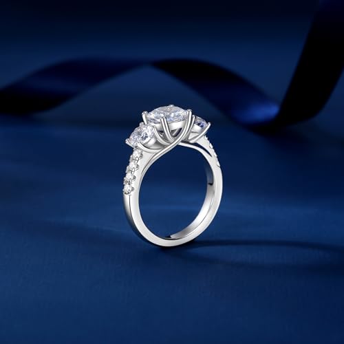 Moissanite Rings for Women 2.74CTTW 3 Stone Round Cut D Color VVS1 Lab Created Diamond Moissanite Engagement Ring S925 Sterling Silver with 18K White Gold Plated Promise Ring for Her2