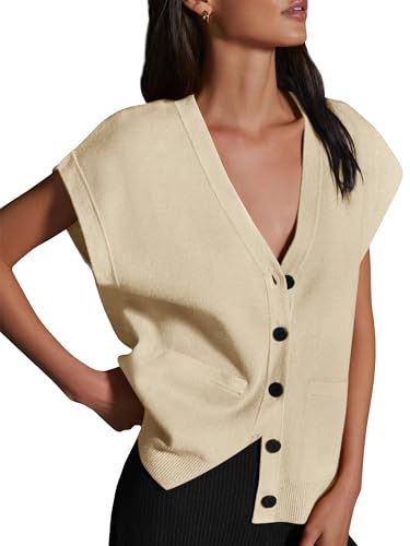 Womens Cardigan Sweater Vest Lightweight V Neck Button Down Cap Sleeve Knit Tops Loose Sleeveless 2025 Spring Outfits