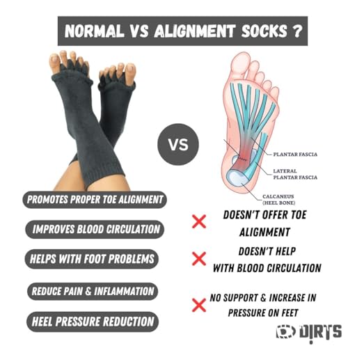 Image of DIRTS Foot Alignment Socks 5 Toe seprator -Easing Bunion, Plantar Fasciitis, Hammer Toes, and Pain Relief |- Size UK6-9 (Grey, M)