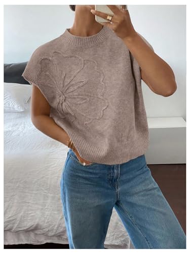 Image of SOLY HUX Women's Short Sleeve Sweater 3D Floral Sweaters Pullover Tank Tops Knit Vest Trendy Fashion Clothing