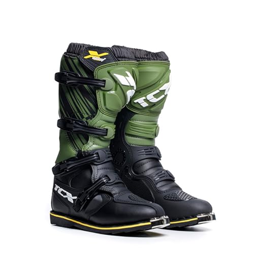 TCX X-Blast, Motocross para Hombre, Bota de Enduro, Botas Off-Road con Exterior de Microfibra y Suela Goodyear Construction, Black Green Yellow, 43 EU