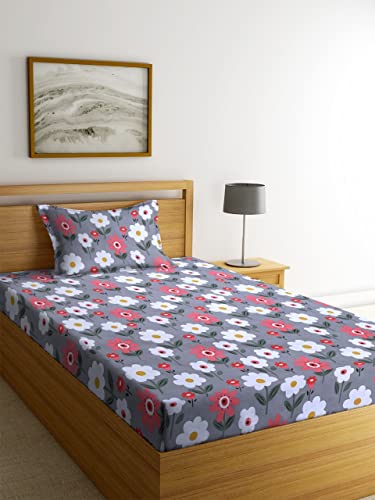 Image of NHD HOME Pure Cotton 180 to 220 tc Flat Single Bedsheets for Summer Breathable | Wrinklefree | Longlastic Super Soft (Size-60 X 90 Inch) with 1 Pillow Covers (Size-17 X 27 Inches, Pink Grey)