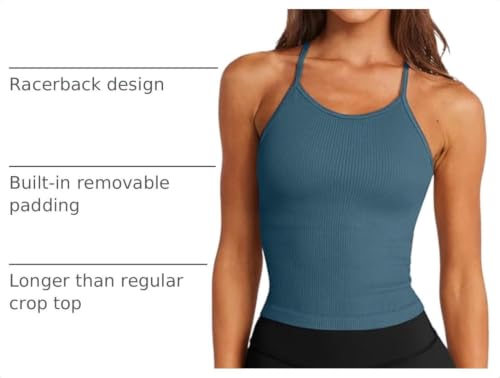 Image of LASLULU Womens Sports Bra Seamless Long Tank Spaghetti Strap Workout Bra