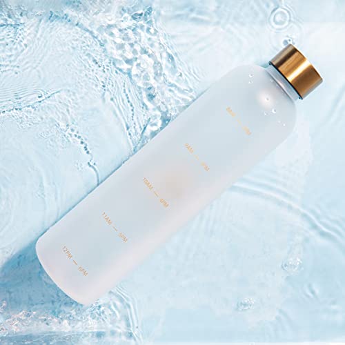 Ecosphere Water Bottle With Time Marker - Motivational Water Bottle - Bottle With Times To Drink - Bpa Free, White Frosted 32Oz White #TOP5