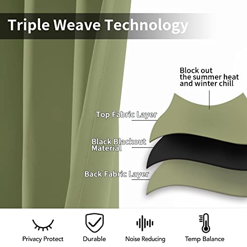 Yakamok Room Darkening Blackout Curtains for Bedroom,Thermal Insulated Grommet Top Light Blocking Window Drapes for Living Room,42W x 63L,Sage Green,2 Panels