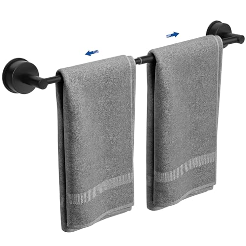 Adjustable Suction Cup Towel Bar for Bathroom Wall, 14.6–24 Inches Black Towel Bar, Stainless Steel Bath Towel Holder, Towel Racks for Bathroom for Shower (Matte Black)