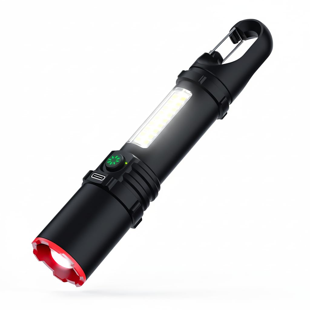 懐中電灯 強力小型 LEDライト 高輝度XPE COB光源 180度広角 ポータブル作業灯 Type-C充電式 5段階調光＆ズーム 尾部フック付き フィッシング/ハイキング/サイクリング/キャンプなど多用途対応キッチンツール