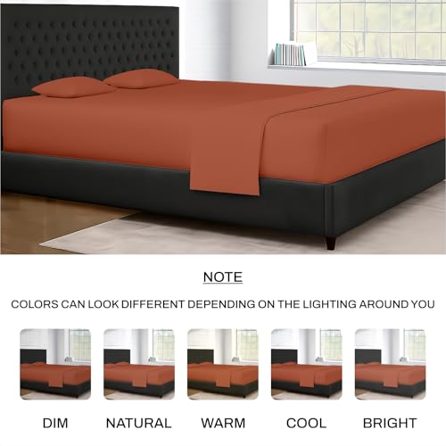 Image of SGI bedding 120 inch W x 80 inch L 4Pc Family King Sheet Set 100% Egyptian Cotton - 600 Thread Count, Fits 12 inch Deep Pocket - Soft Breathable Oversized Sheets, for Extra Large Beds - Terracotta