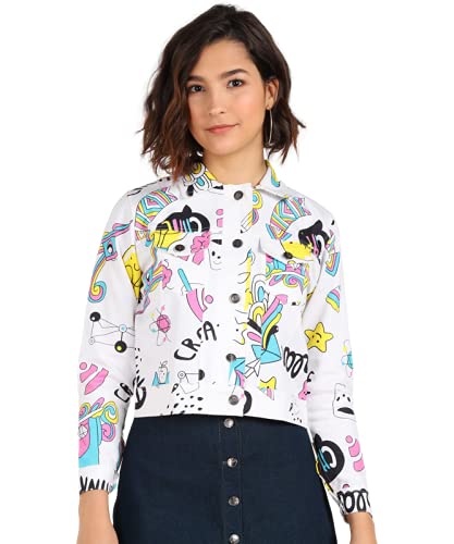 SNITCH Cotton Blend Women's Graphic Print Regular Jacket (Mnt-8019M_Multicolour_Medium) in multi