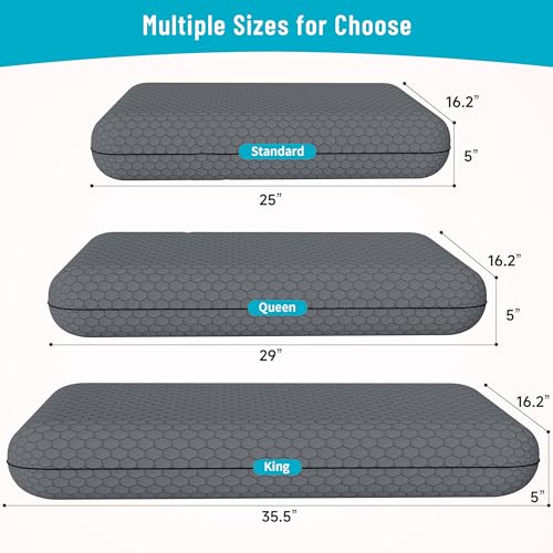 Image of CushyOasis Memory Foam Pillows for Side, Back and Stomach Sleepers, Set of 2, Bed Pillow with Washable Cover and Breathable Mesh, Bed Pillow for Sleeping (Dark Grey,King Size)