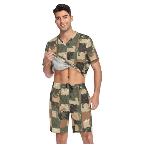 Camouflage Men’s Pajama Sets Short Sleeve Lounge Wear with Elastic Waistband and Drawstring3