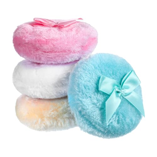 WJIAAA Large Fluffy Body Powder Pad 4Pcs 3.5 Inch Soft Body Powder Washable Reusable Round Loose Puff for Adult 4 Color