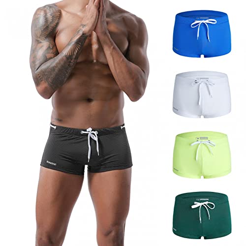 Männer Badeshorts Hawaii Badehose Eng Schwimmhose mit Kordelzug Sommer Boxer Badepants Sexy Bademode Einfarbige Bikinihose Badeanzug Elastisch Beachwear für Strand Spa Wassersport Schwimmen Cover