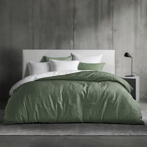 Dreamzie Funda Nordica Cama 160 - Juego 3 Piezas (1 Funda 220x240 cm + 2 Almohada 80x80 cm) - Algodón Efecto Lino Lavado - Cremallera Oculta - Oeko-Tex - Color Verde