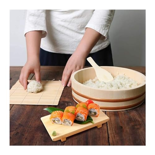 Drewniana miska do mieszania ryżu sushi z miedzianym paskiem – idealny pojemnik do przygotowywania sushi w kuchni domowej