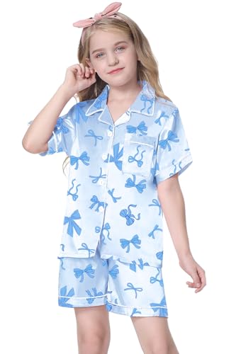 Image of Girls & Womens Satin Pajamas Set, Silk Button-Down Sleepwear 2 Piece Nightwear, 3 Years - Women XXL