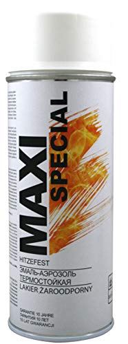 MAXI COLOR Pintura en aerosol resistente al calor, pintura para horno, 400 ml, pintura resistente al calor, alta temperatura, larga duración (800 °C blanco mate)