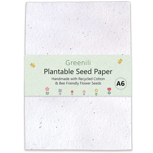 A6 Seed Paper by Greenili | Handmade, Recycled & Plantable Seeded Paper That Grows Bee Friendly Flowers | for Sustainable Seeded Thank You Notes, Eco Friendly Postcards, Wedding Place Cards etc.