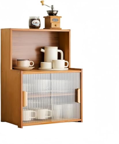 SLLS 竹製食器キャビネット 長虹ガラス引き戸 棚高調整可能 省スペース 組立簡単 キッチン・ダイニング用