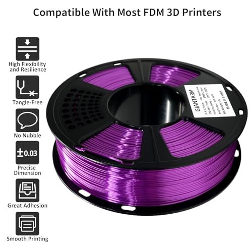 Image of GIANTARM 3D Printer Filament, Shiny Silk Dark Purple PLA Filament, 1Kg(2.2lbs) Spool, 1.75mm Dimension Accuracy + /- 0.02mm, 3D Printing Filament
