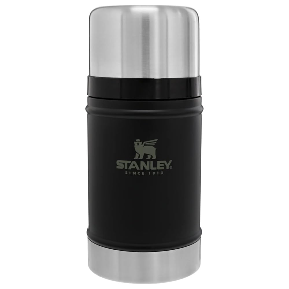 Stanley Classic Food Jar 24 oz | Vacuum Insulated Thermos Food Container | Wide Mouth Screw On Lid | Stainless Steel | BPA-Free | Black 2.0