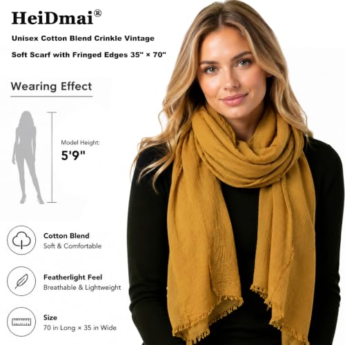 Image of Lightweight Cotton Blend Scarf for Women Men | Large,Breathable,Thin,Soft,Crinkle Scarf,Hijab Head Wrap,NeckScarf,Everyday,Travel Scarf,Summer Dress Scarves Holiday Gift