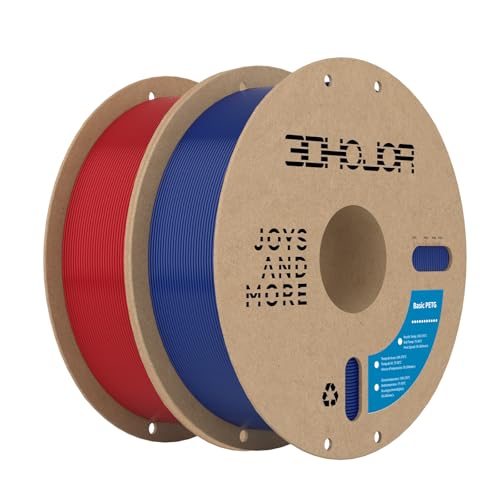 Image of 3DHoJor Update Basic PETG Filament 1.75mm 3D Printing Filament 1kg*2 Bundle Spool 3D Filament 1.75mm Dimensional Accuracy + /- 0.03mm Non Clogging,Print with Most 3D Printers-2Pack Red+Blue