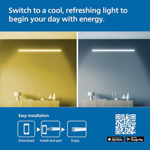 Image of Philips Smart Wi-Fi 24W LED Batten NXT | Tunable White 2700K-6500K | 2400 Lumens | WiZ App & Voice Control (Alexa, Google) | Energy Efficient | Pack of 2